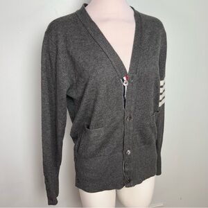 Thom Browne Gray Cashmere Cardigan Four-Bar Stripe - Scotland Unisex Size 2 or M